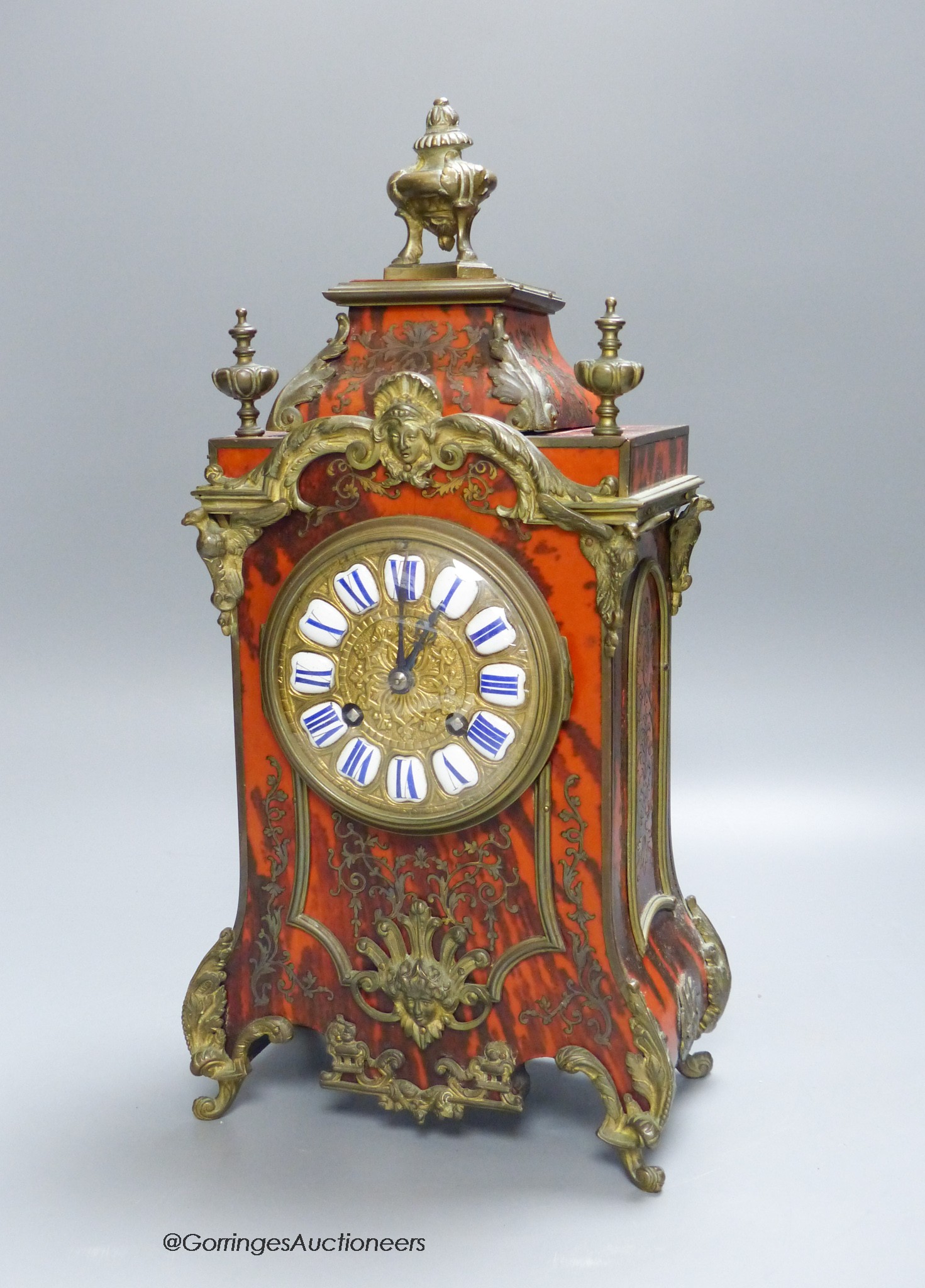 A 19th century French boulle work mantel clock, 37cm high